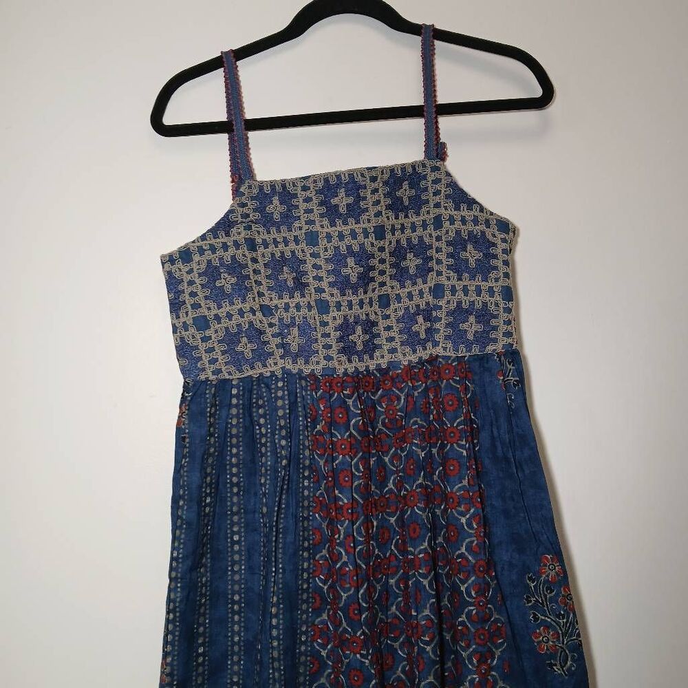 Bombay paisley womens small long midi dress blue red gypsy boho sundress - Picture 2 of 9
